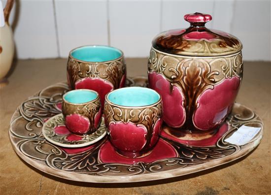 French Orchies Majolica 7 piece dessert set